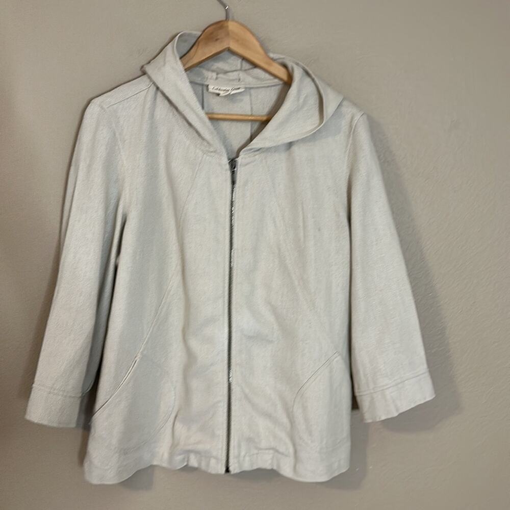 Coldwater Creek 100% Linen Hooded Swing Neutral Lagenlook Jacket Size M - Picture 2 of 7